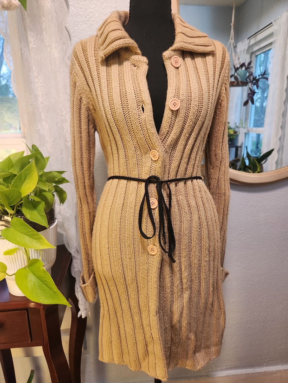 Mix It Tan Ribbed Cardigan Sweater